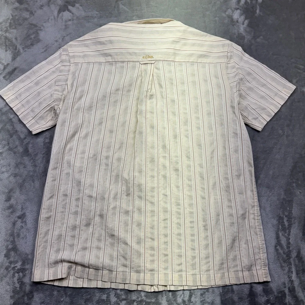 Kuhl Athletik Fit Striped Button Down Shirt Mens XL Short Sleeve Casual Tan Boho